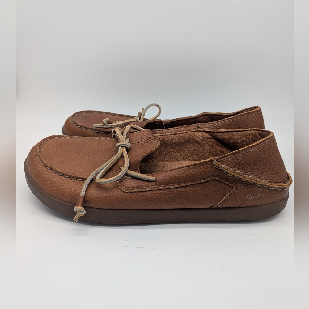 Olukai Huli Men's Brown Leather Shoes Size 13 Driving Resort Luxury Minimalist